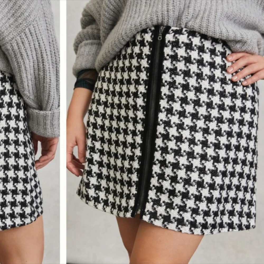 Anthropologie Black and White Houndstooth Mini Skirt
